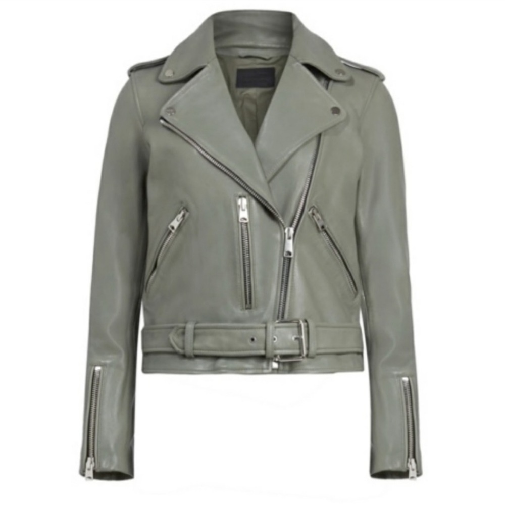 All Saints Balfern leather biker jacket Sz 4 green
